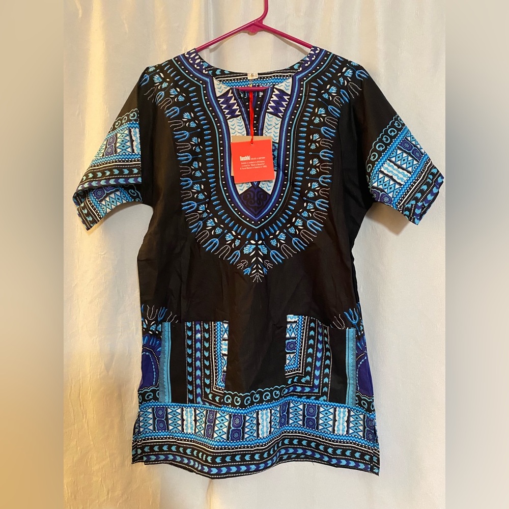 Men Women African Dashiki Top Shirt Hippie Blouse 100% Cotton 2 Pocket Size Smal